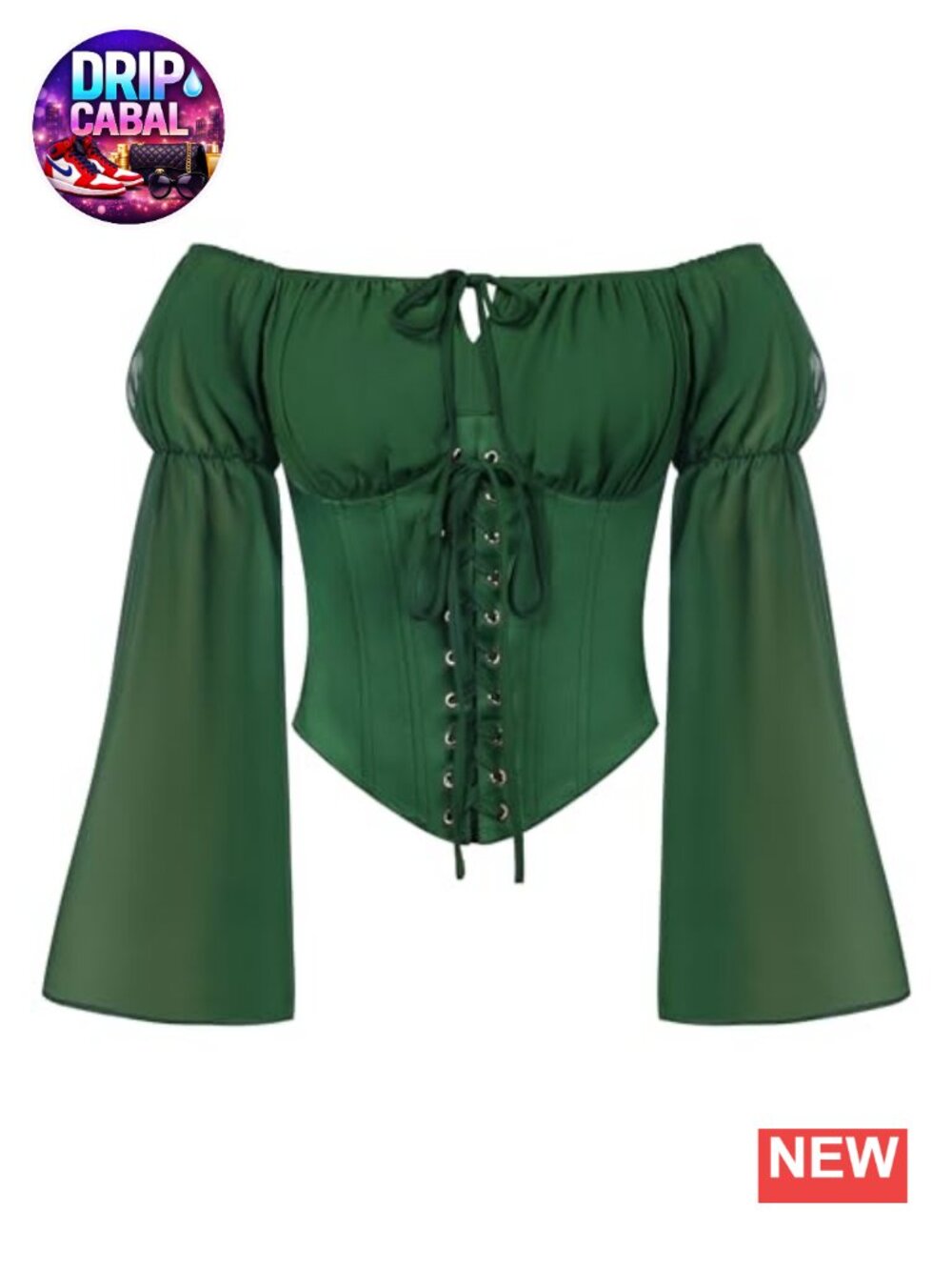 Renaissance Corset Top Off Shoulder Long Sleeve Lace-Up Blouse